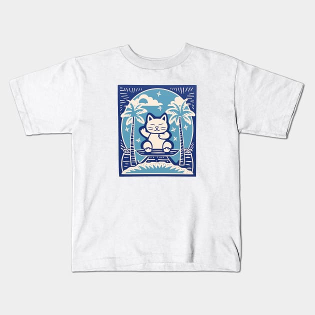 Zen Linocut Cat Kids T-Shirt by Kona Cat Creationz